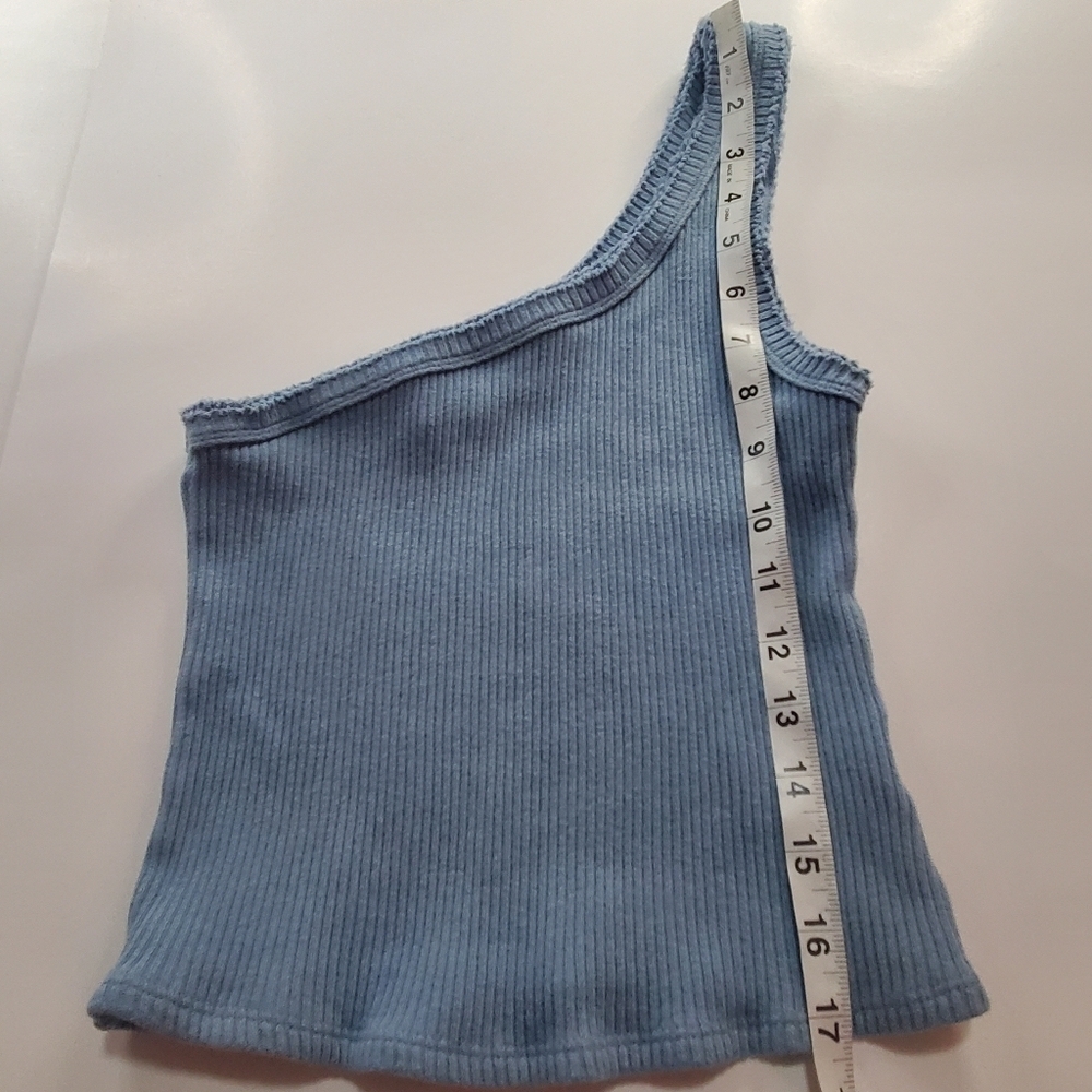 URBAN OUTFITTERS One Shoulder Ribbed Cropped Tank Top Summer Blue Size M EUC - Picture 10 of 13